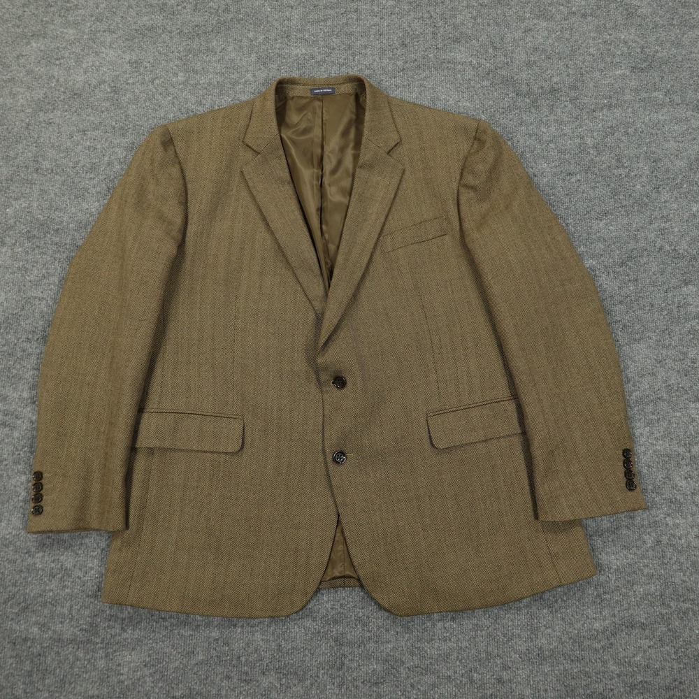 Stafford Sport Coat Mens 50 Regular Brown Merino Wool Classic Fit Herringbone